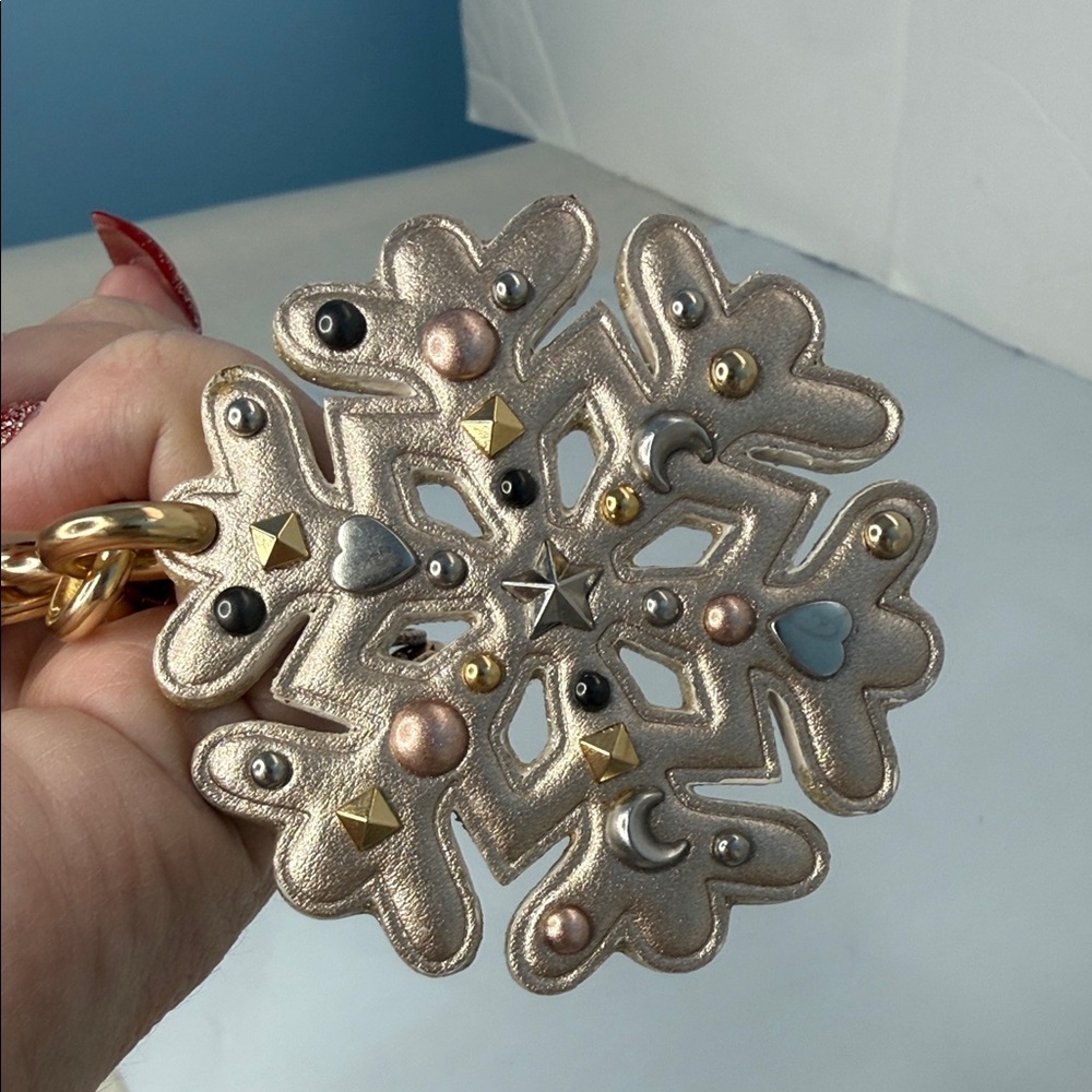 Coach Snowflake Bag Charm Rivet Stud Star Moon Keychain Gold Silver Holiday NWT - Picture 10 of 11